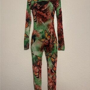 Butterfly Print Jumpsuit - Multicolor